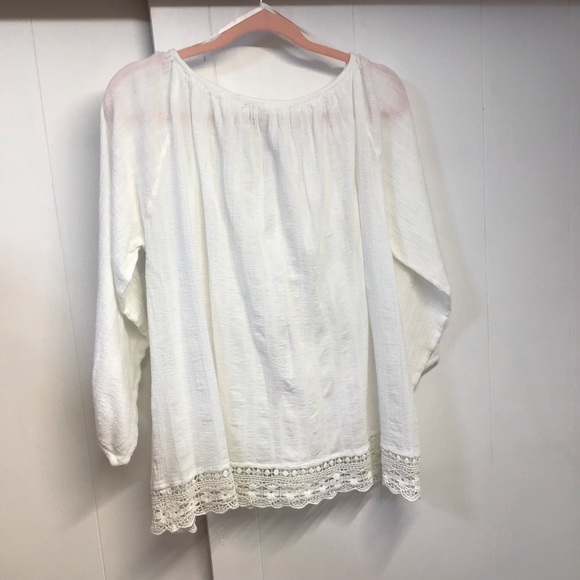 Billabong boho white cotton blouse peasant blouse with long sleeves crochet trim - Picture 2 of 16